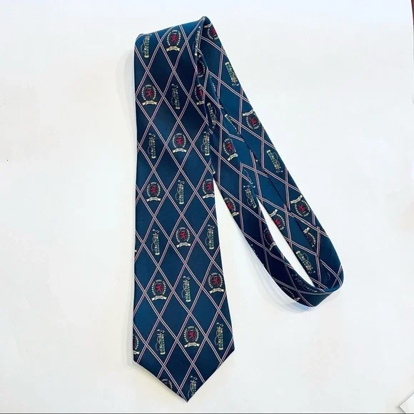Vintage Tommy Hilfiger Golf Silk Neck Tie Navy Blue Bag Clubs - Picture 2 of 7